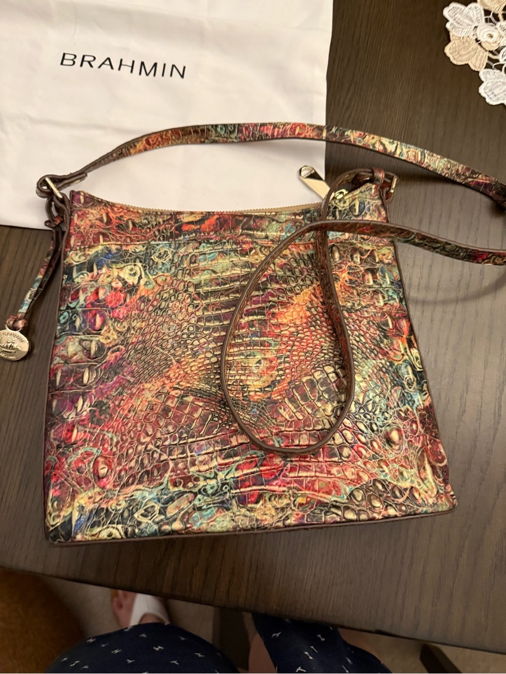 Brahmin Multicolor Croc-Embossed Leather Crossbody with Matching Card Holder